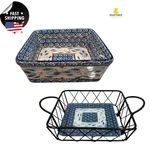 Temptations Tara Old World Blue 1.5QT Square Baking Dish Casserole & Metal Rack. Fixed Price $34.00.