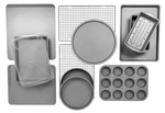 New- Bakereze 12-PIECE Bakeware Set, Muffin Pan, Cookie Sheet, Cake And Loaf. Fixed Price $31.95.
