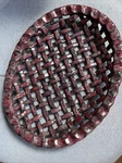 Oval Purple & Gray Ceramic Criss-cross Open Weave Bread Or Fruit Basket. Fixed Price $24.99.