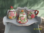 Rare Temptations By Tara Figural Floral Rose Butter Dish Creamer & Sugar Set Qvc. Fixed Price $99.00.