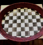 Mackenzie-childs Hand Painted Courtly Check Rattan Large Tray N.i.b.. Fixed Price $110.00.