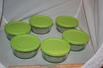 Set Of 6 Glass Green Plastic Lid Anchor Hocking Storage Dessert Freezer Bowls Ec. Fixed Price $50.00.