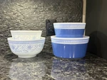 Vtg Rare/htf Pyrex Brittany Blue Bake Serve Set 483 484 485 486 + Mixing Bowls. Fixed Price $395.00.