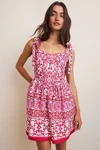 Francesca's Rosalie Tile Print Mini Dress Pink/white Nwot Girlie Basque Waist. Fixed Price $49.99.