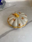 Temptations By Tara Old World Autumn Harvest Pumpkin Candy Dish Bowl & Lid 16 Oz. Fixed Price $27.99.