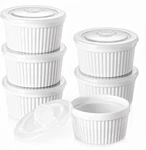 Dowan Ramekins 8 Oz Oven Safe With Lids, Creme Standard Soft White. Fixed Price $35.58.