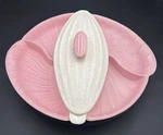 Enchanto Pottery Calif Mcm Pink & Cream Speckled Glaze 1950S Full Lazy Susan Set. Fixed Price $70.00.