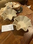 Pampered Chef Tortilla Shell Baker Set Of 2 #1386 Stoneware Scalloped. Fixed Price $26.00.