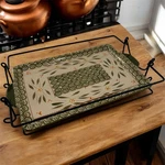 Temptations By Tara Baker Old World Green 9 X 13 Serving Tray W/ Stand Platter. Fixed Price $27.99.