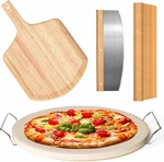5 Pcs Round Pizza Stone Set, 13" For Oven And Grill With Peel(. Fixed Price $55.29.