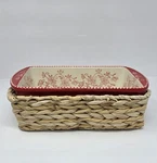Temptations Red Floral Lace 1.75 Qt Oven-to-table Loaf Pan With Woven Basket. Fixed Price $24.95.