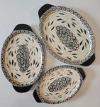 Temptations By Tara Old World Black Set Of 3 Lid-it Trivet Tray Baker Oval. Fixed Price $23.00.