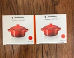 Le Creuset Lot Of 2 Mini Round Cocotte Cerise 8 Fl Oz Red Ramekin Lid New!. Fixed Price $29.92.