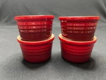 Of 4 - Creuset Stoneware Ramekins Ombre Red .2L 7OZ Stackable Round. Fixed Price $25.00.