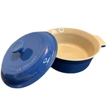 Creuset Blue Enameled Shallow Round Oven Casserole Baking Dish 2 & 3/4-QT. Fixed Price $118.99.