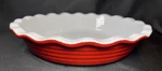 Emile Henry France 10 1/4" Red White Pie Plate Baking Dish Ruffled Edges #31-66. Fixed Price $40.00.