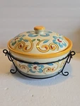 New Temptations Whimsy 2 Qt Lidded Casserole Dish With Metal Basket & Trivet. Fixed Price $26.00.