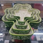 Temptations By Tara Shamrock Green Floral Lace 4-PC Nesting Ovenware Baking Set. Fixed Price $89.99.