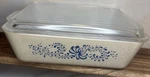 Pyrex Homestead 503B Blue Speckle Rectangle Refrigerator Baking Dish 1.5 Qt. Fixed Price $35.00.