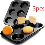 3 Pcs Pack 6-CUPS Cake Muffin Pan Non-stick Bakeware Carbon Steel Us. Fixed Price $8.60.