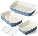 Ceramic Deep Casserole Dish Set With Racks, Dusty Blue, 3 Sizes, Gift For Mom. Fixed Price $116.99.