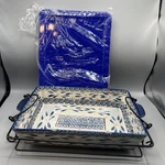 Temp-tations Old World Ceramic 13X9 Baking Dish Blue Floral 4 Qt With Rack & Lid. Fixed Price $40.05.