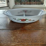 Glasbake J-2352 Divided Oval Casserole Dish White Floral Glass Usa. Fixed Price $21.99.