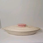 Rare Enchanto E-103 California Pottery Usa 14" Covered Coral Serving Casserole. Fixed Price $21.00.