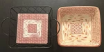 Temp-tations By Tara, 8" Trivet Baking Dish Wire Basket Old World Cranberry. Fixed Price $15.00.