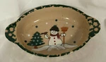 Country Snowman Stoneware Christmas Ceramic Oval Casserole Dish Abc Distributing. Fixed Price $15.00.