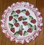 Ceramic Pie Dish Pan Hand Painted Strawberry Design Red Rim 10" Marked Bon. Fixed Price $55.00.