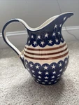 Boleslawiec Americana Polish Pottery Stars & Stripes 9" Pitcher Zaklady. Fixed Price $79.99.