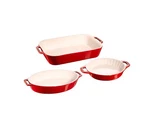 Staub Ceramics 3-PIECE Mixed Baking Dish Set Cherry. Fixed Price $125.00.