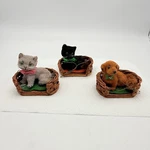 Vintage Grey Cat, Black Brown Dog Basket Kunstlerschutz West Germany Set. Fixed Price $80.00.