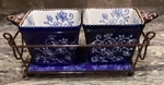 4PC Temptations By Tara Floral Lace Blue 10 Oz 2 Square Bakers Glass Trivet Rack. Fixed Price $34.00.