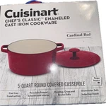 Cuisinart Chef's Classic Enameled 5-QUART Round Covered Casserole Cardinal. Fixed Price $60.00.