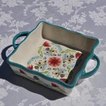 Highland Floral Stoneware Aqua Baking Dish 8.25"X8.25"X2.75" Square W/ Handles. Fixed Price $20.99.