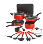 New Bella 17-PIECE Cookware Set Nonstick Pots & Pans + Utensils Red Comple. Fixed Price $67.49.