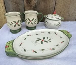 Temp-tations By Tara Cardinal Holly Sandwich Plates, Mugs Soup Bowl & Lid. Fixed Price $36.00.