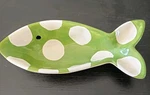 Mud Pie Ceramic Fish Dish Green White Poka Dots Bowl. Fixed Price $9.99.