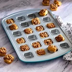 Pampered Chef Bite Pan 24 Mini Brownies Blue Enamel New Sealed. Fixed Price $25.00.