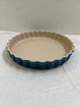 Le Creuset Tart Pie Baking Dish Blue Cream Interior Fluted Edge Stoneware 10". Fixed Price $39.95.