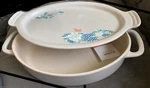 Creuset Lotus 14" Deep Dish W/platter Lid Baker Casserole Koi Fish Vapeur Nib. Fixed Price $190.00.