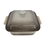Creuset Stoneware Classic Square Baking Dish 3 Quart Casserole Lid Nutmeg. Fixed Price $150.00.
