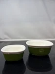 Corningware Etch Set Of Stoneware Green Ramekin Bowls 7OZ & 20OZ. Fixed Price $29.58.