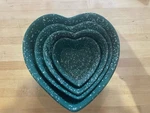 Heart Shape Nesting Bowls Baking Set Of 4 Green Speckled Pottery Stoneware. Fixed Price $17.50.