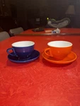 Sweese Cups Saucer Set Blue Orange Lead-free Eco-friendly Microwave Dish Safe. Fixed Price $29.99.