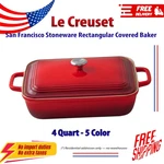 Le Creuset Stoneware Covered Baker 4 Quart Rectangular Dish With Lid Oven Safe. Fixed Price $100.95.