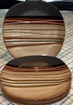 Home Trends Square Stoneware Dinner Plates Brown Beige Stripe Microwave Safe. Fixed Price $27.50.