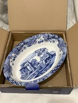 Spode Blue Italian Oval Rim Dish, Porcelain 12.5 Inch X 8.75 - White. Fixed Price $75.00.